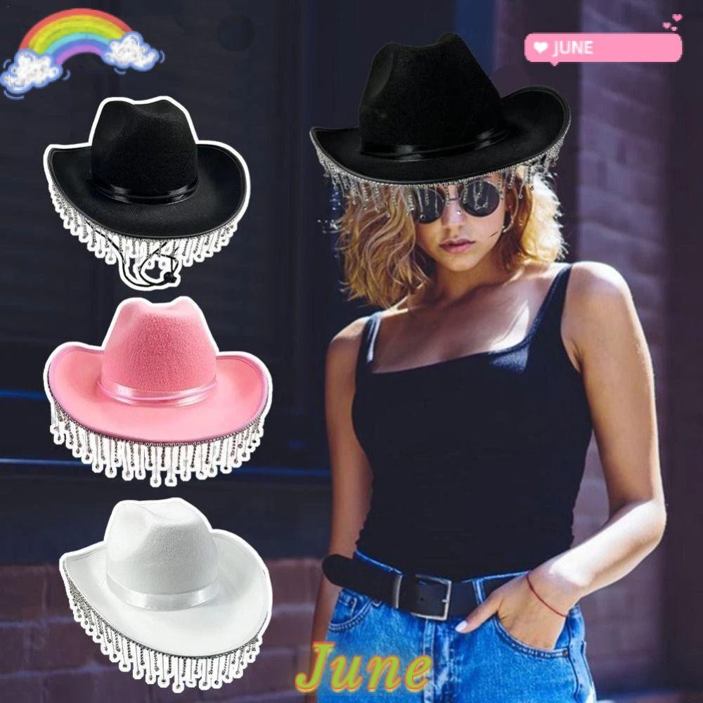 JUNE1 Cowboy Hat Practical Festival Diamond Fringe Men Lady Bride