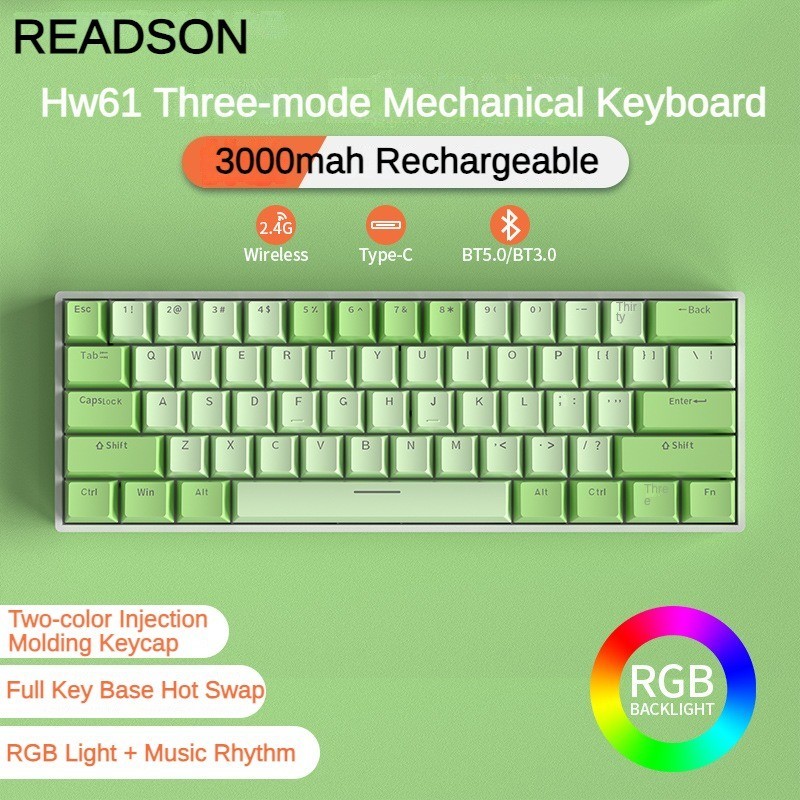 READSON Hw61 Matcha 2.4G Wireless Bluetooth Three-mode RGB Full-key Hot ...