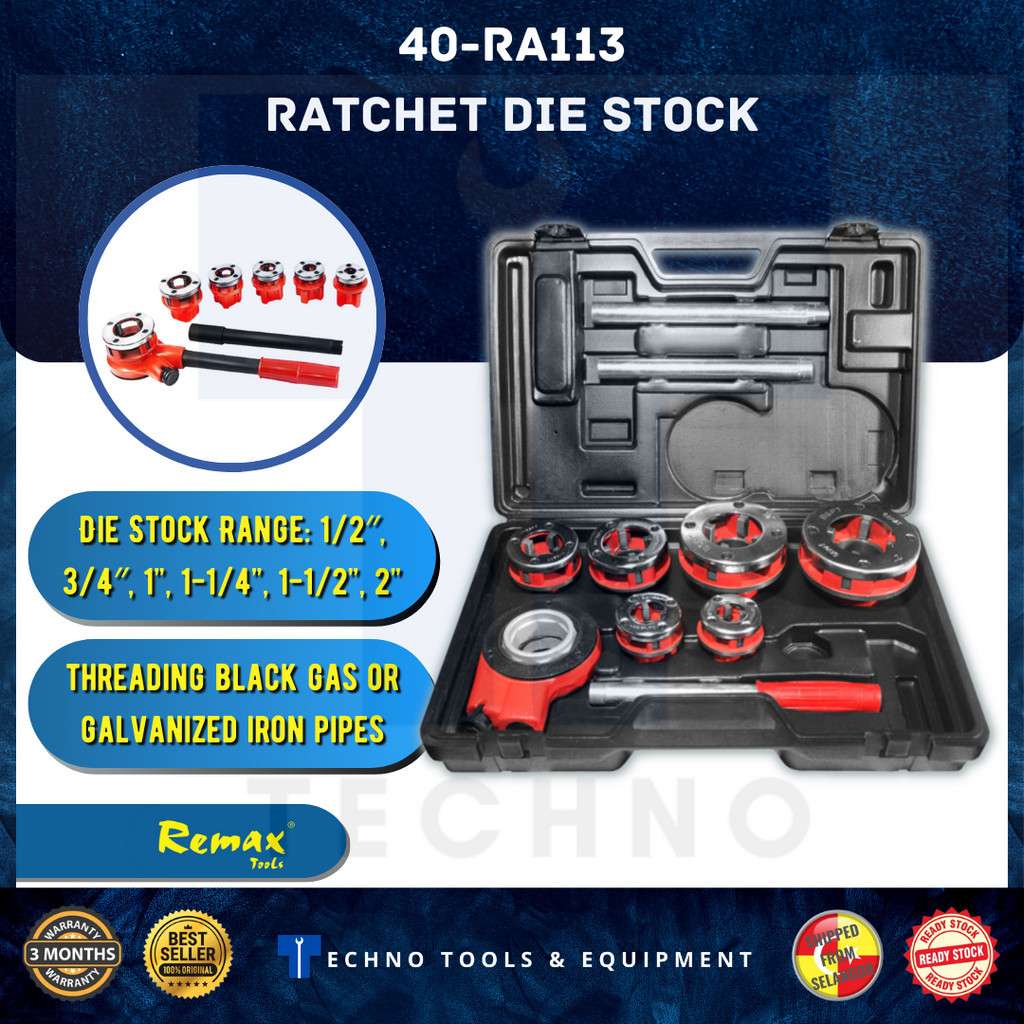 REMAX RATCHET DIE STOCK 1/2″,3/4″,1”,1-1/4”,1-1/2”, 2” BSPT 40-RA113 ...