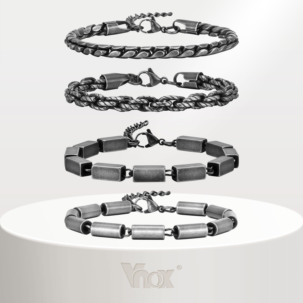 Vnox Retro Men's Bracelet, Stainless Steel Rock Punk Chain Bracelet ...