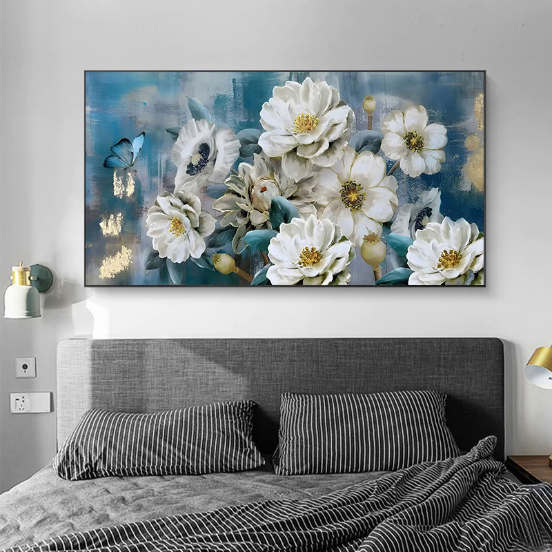 Abstract White Floral Canvas Painting Nordic Flower Poster and Prints ...
