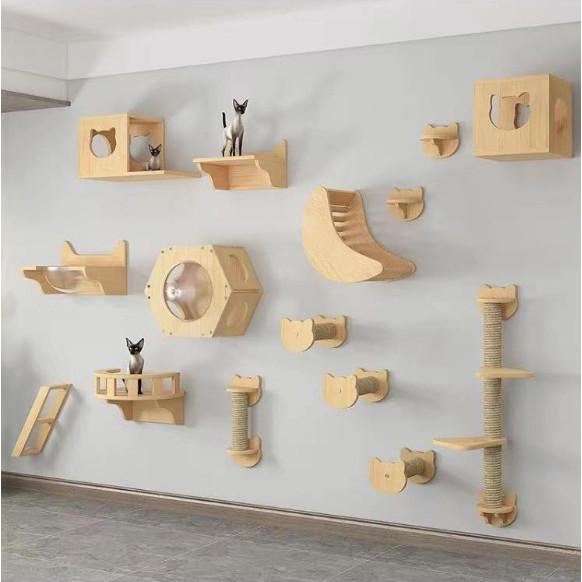 Rumah Dinding Kucing Kayu Tidur Sarang Gantung Pokok Kucing Solid Wood ...