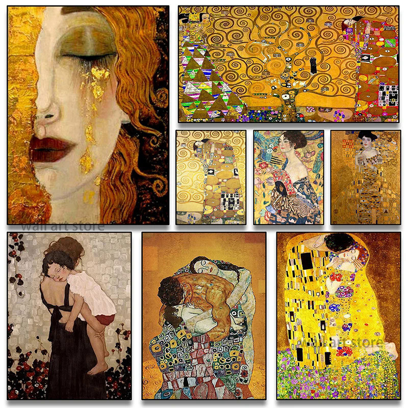 Gustav Klimt Freya Tears Kiss Figure Painting Art Scandinavian Posters ...