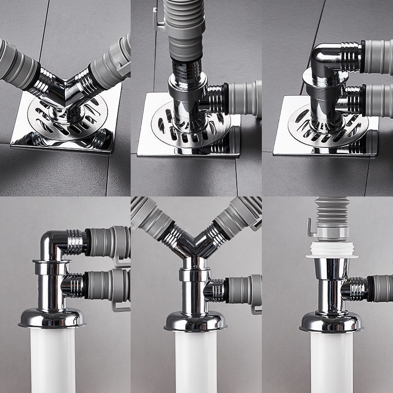 Double Washing Machine Basin Sewer Pipe Drainage Three-way Floor Drain ...