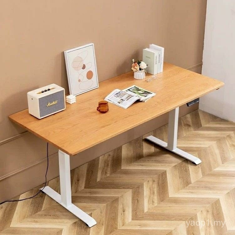 Cherry Wood Solid Wood Electric Lifting Table Adjustable Long Computer ...