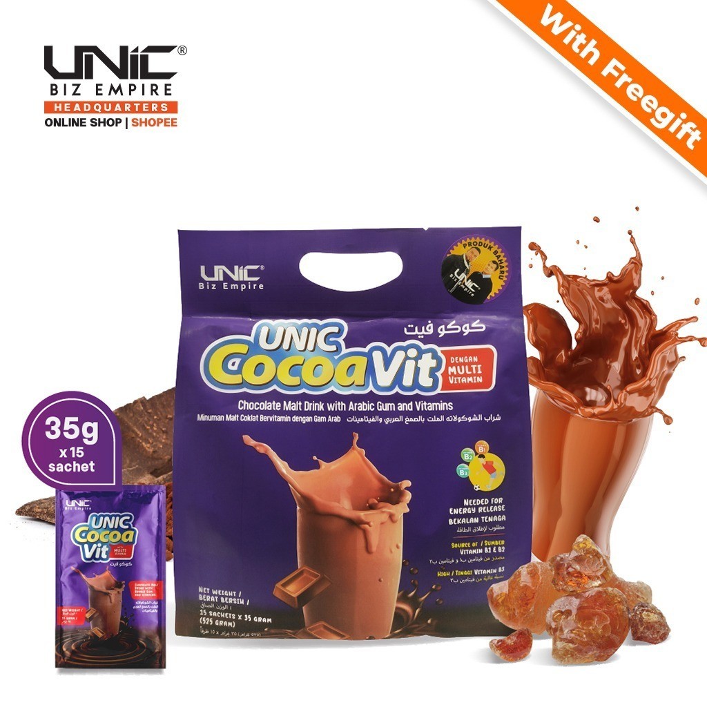 Unic Cocoa Vit Dengan Multivitamin And Arabic Gum Pouch Bag 35g X 15