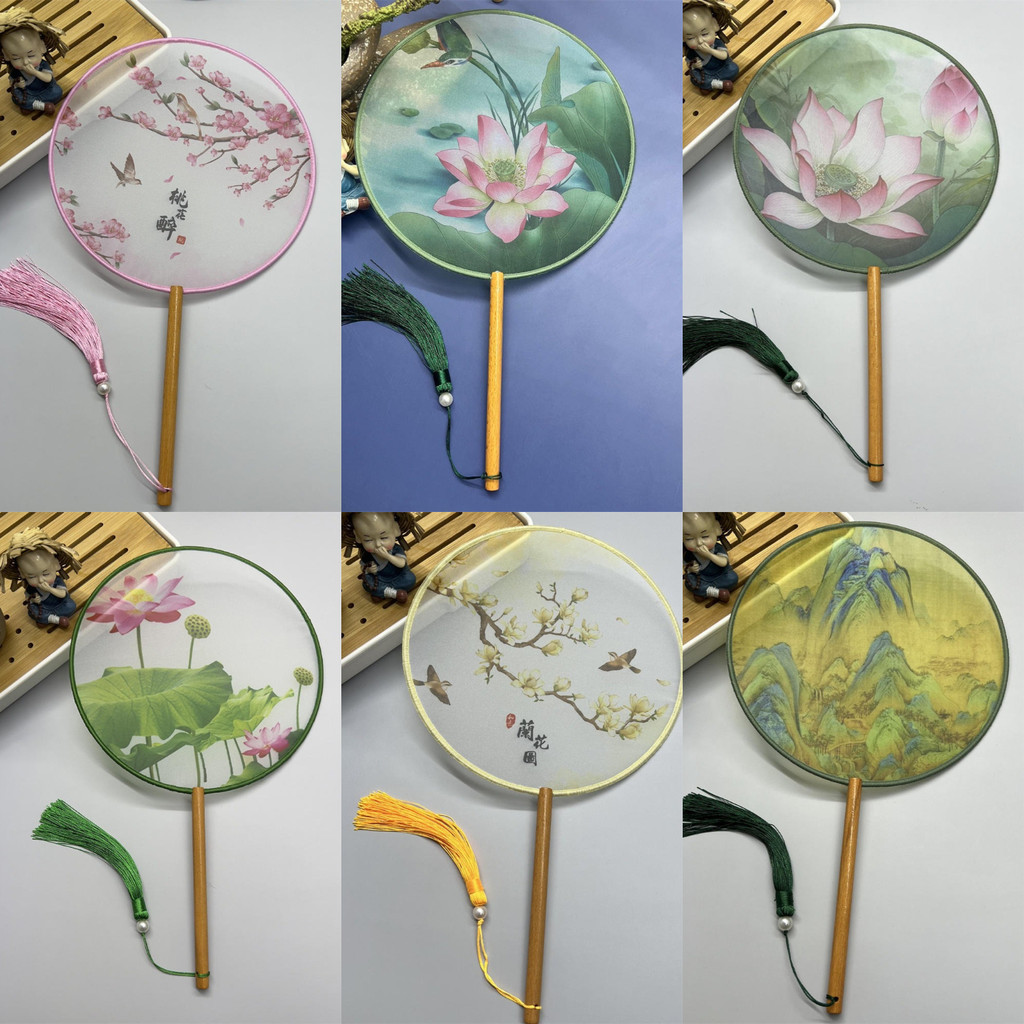 Generic Chinese Japanese Vintage Style Bamboo Silk Fans,Traditional Chinese Pattern Translucent Round Hand Fan,Embroidery Floral Pattern