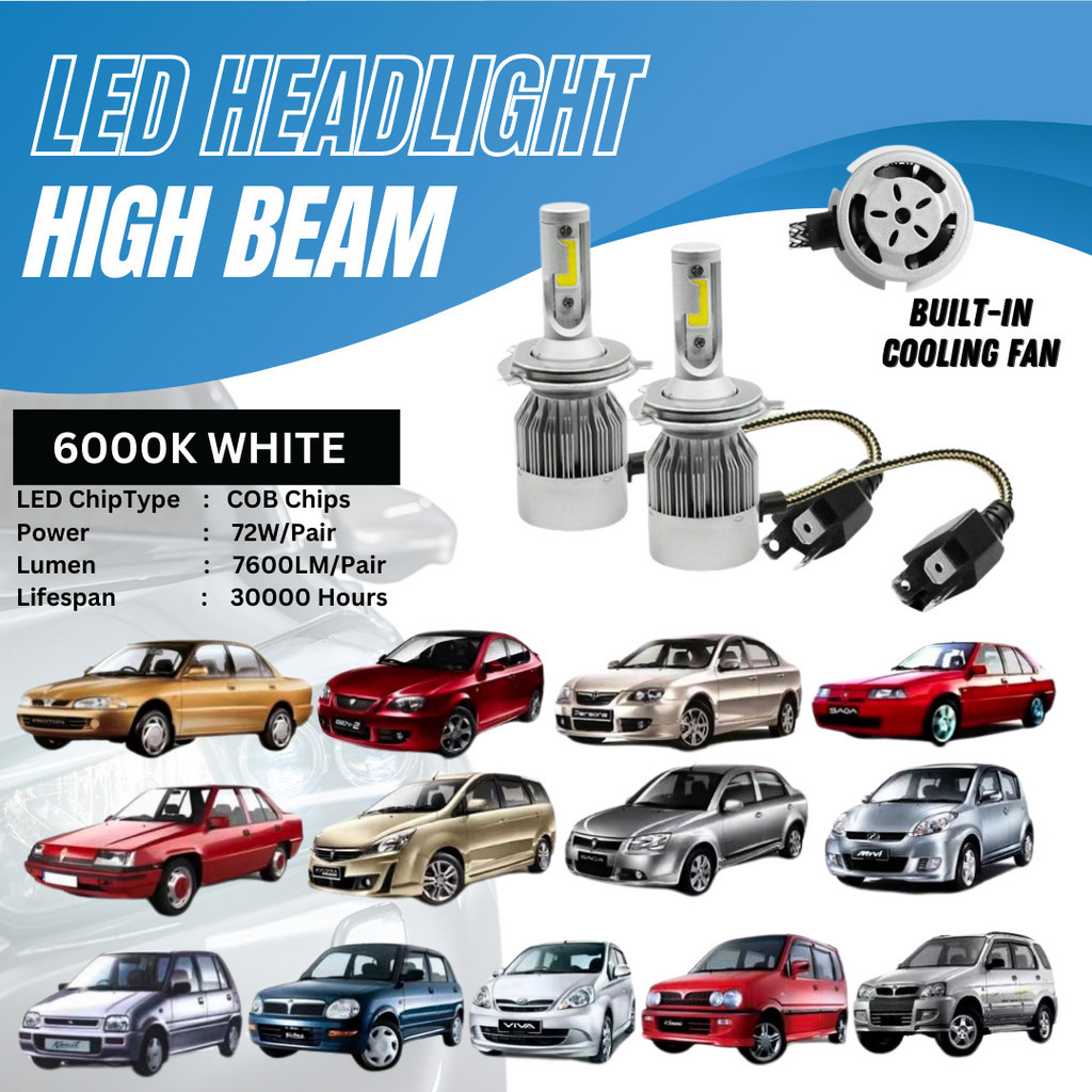 2PC CAR HIGH BEAM LED Headlight Bulb Headlamp wira persona gen2 saga