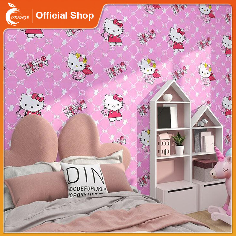 clearance sale Orange Cartoon Wall Sticker Hello Kitty Waterproof