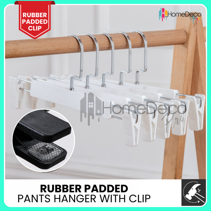 Premium Stainless Steel Pant Hanger With Rubber Cushioned Clip Wood