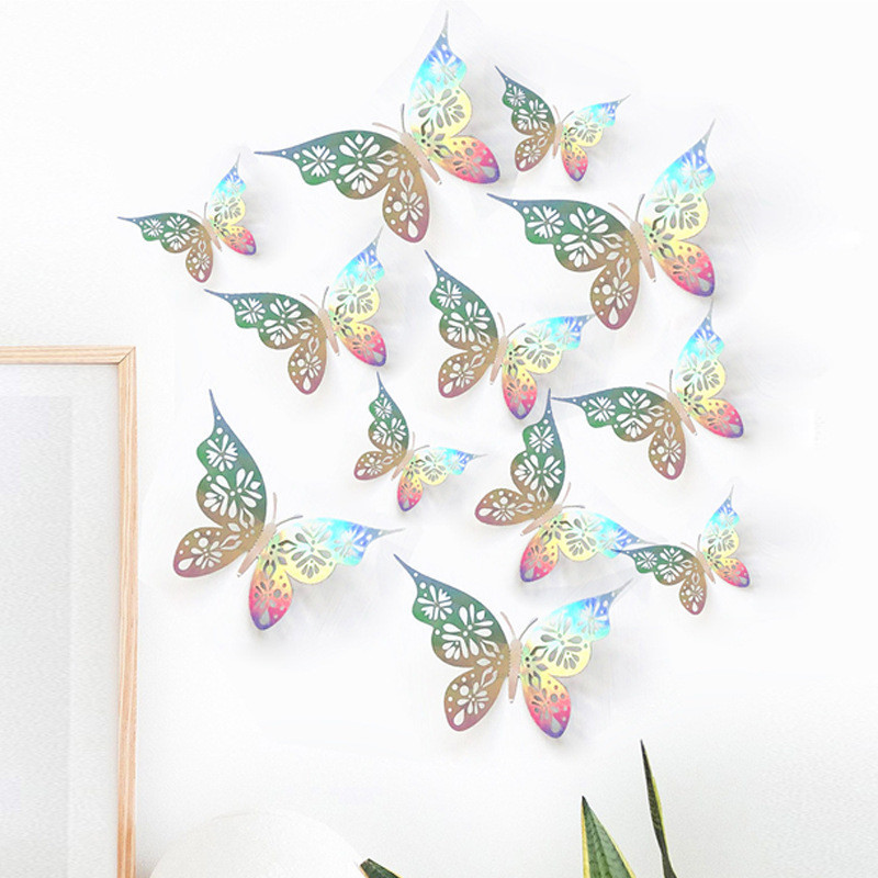 12 Pieces 3D Hollow Butterfly Wall Sticker Bedroom Living Room Home ...