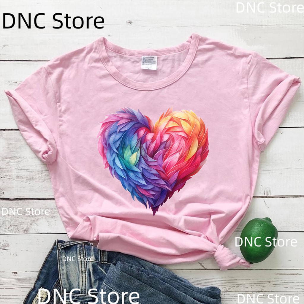 Tee Shirt Femme Rainbow Aurora Heart Graphic Print Women T Shirt ...