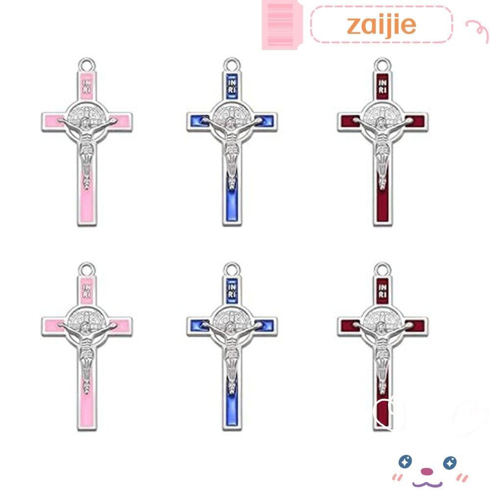 ZAIJIE Saint Benedict Jesus Charms, Zinc alloy Pink, red, blue Cross ...