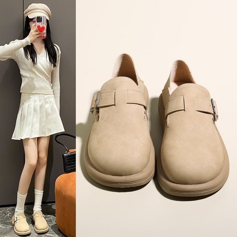 2024 New Lazy Wide Toe Two-Way Flat Shoes Slip-on Gommino Women's Retro ...