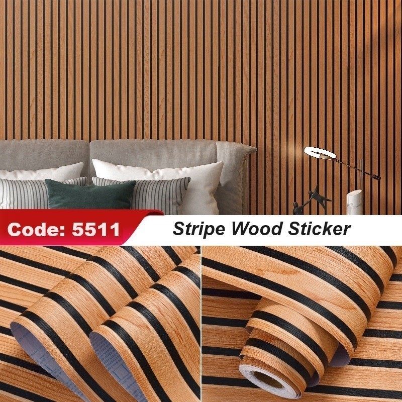 (Wood) Stripe Wood Pattern Design Wallpaper Sticker PVC Waterproof Self ...