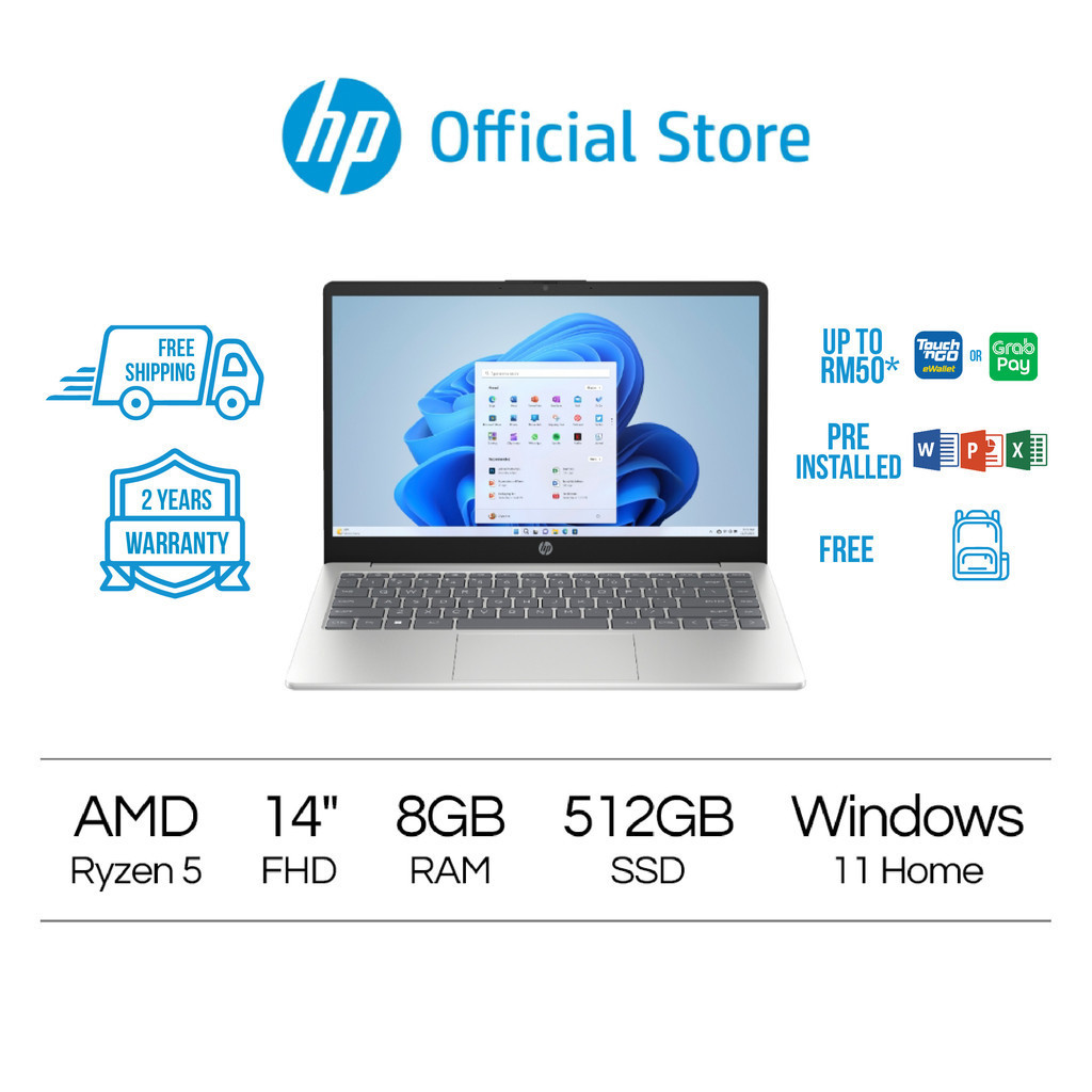 Hp Laptop 14 Em0043au Amd Ryzen 5 8 Gb Ram 512 Gb Ssd 14 Fhd Windows 11 Shopee 1231