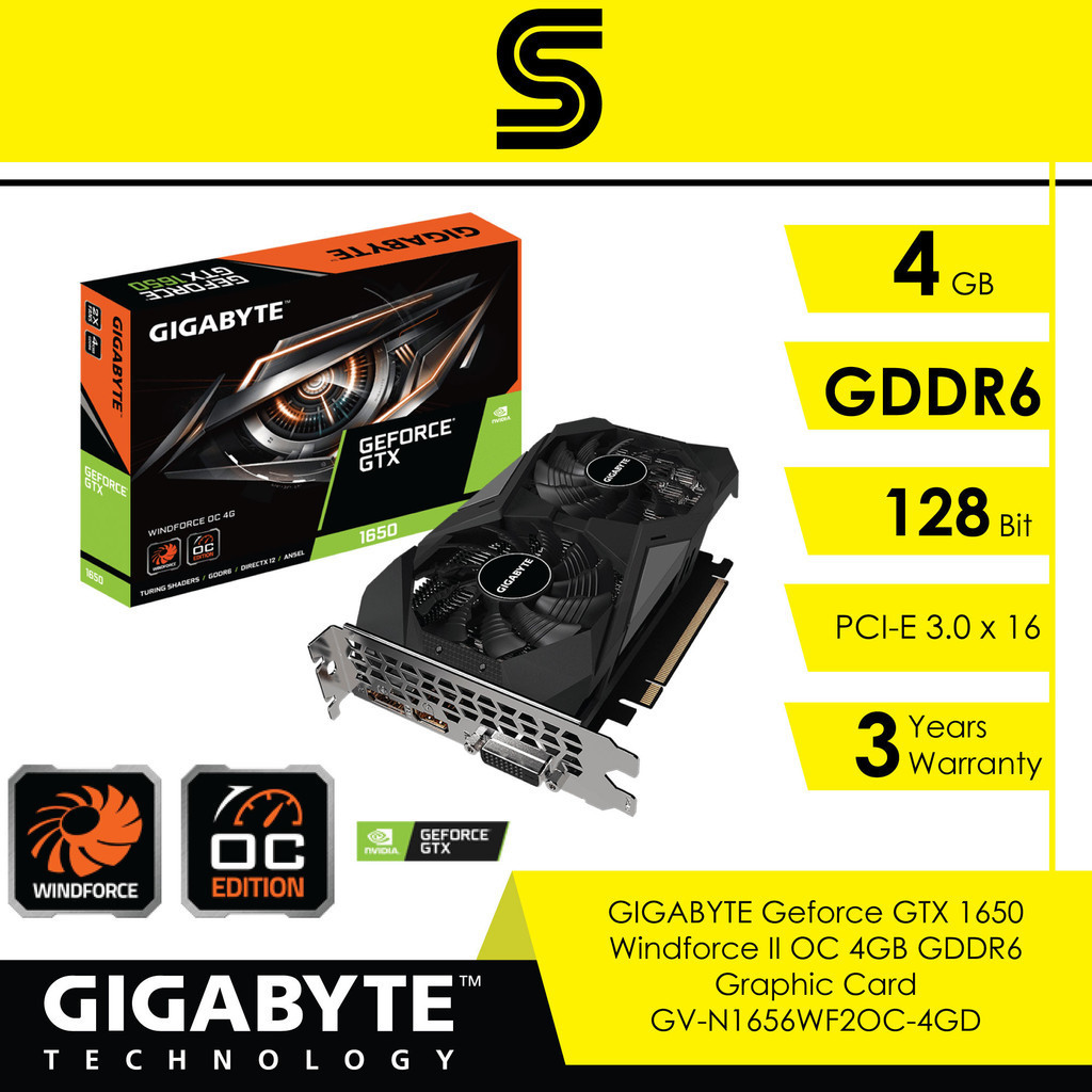 GIGABYTE GeForce GTX 1650 Windforce II OC 4GB GDDR6 Graphic Card - GV ...