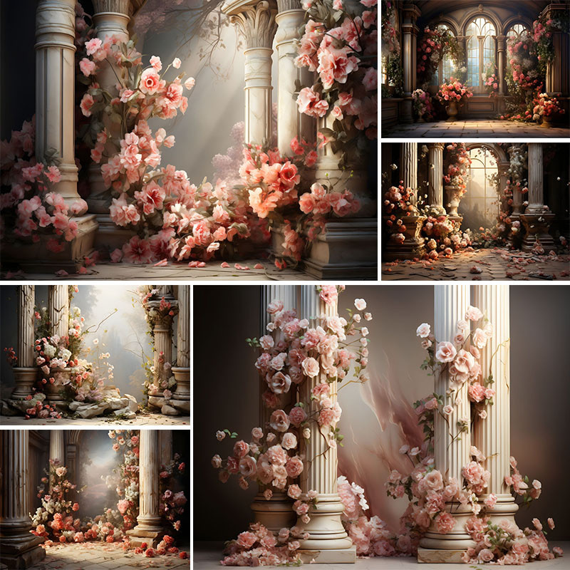 Portrait Photography Backgrounds Flowers Marble Columns Valentine's Day ...