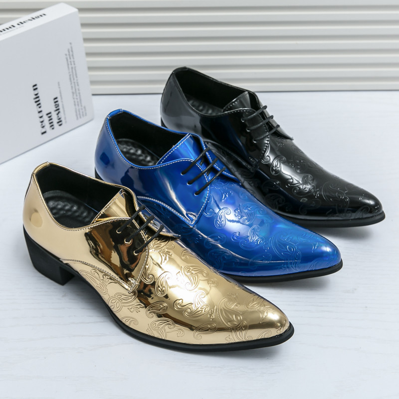 Men's Vintage High Gloss Dress Shoes High Heel Shoes Patent Leather