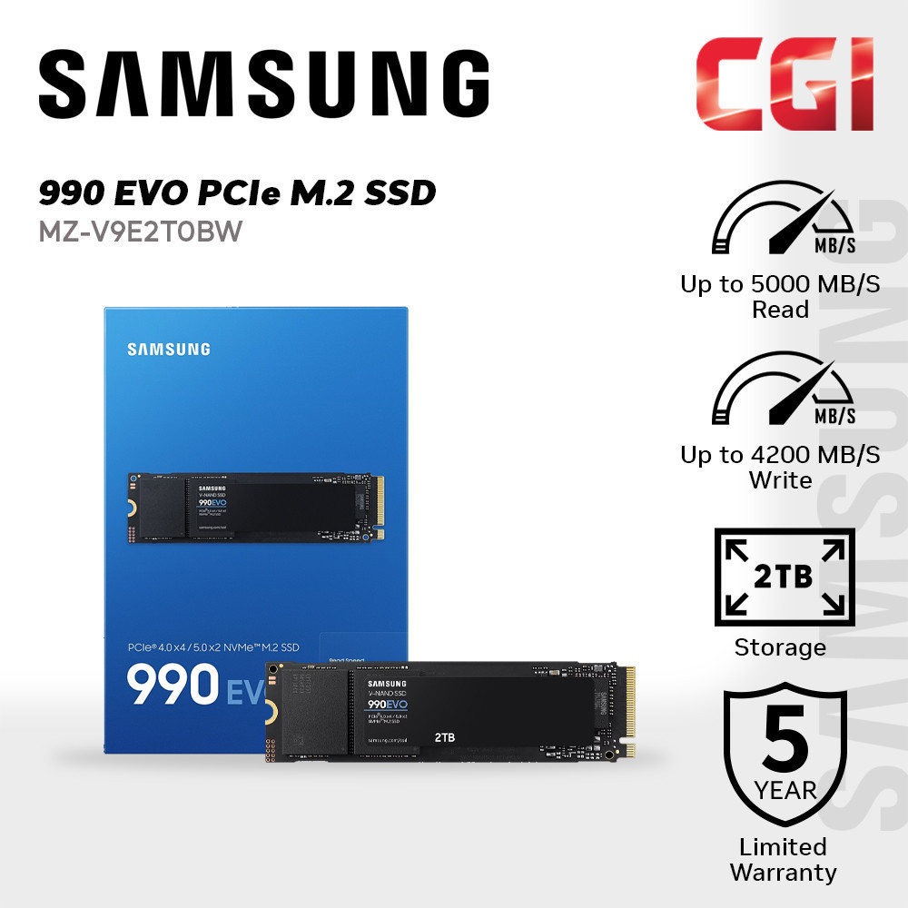 Samsung 2tb 990 Evo Pcie 4 0 X4 5 0 X2 Nvme M 2 Ssd Mz V9e2t0bw