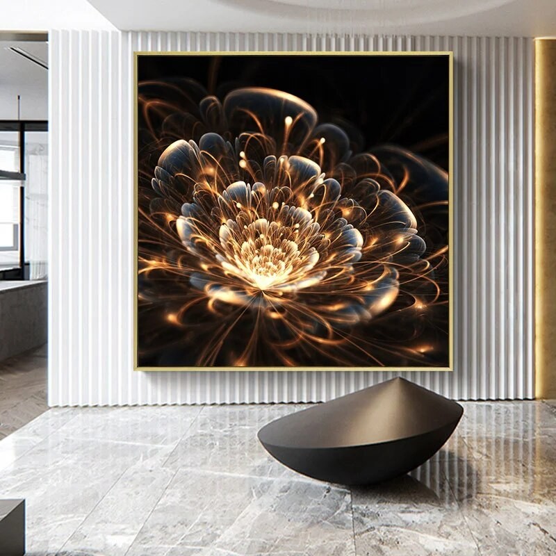 Black Golden Flower Poster Abstract Plant Canvas Print Modern Luxury ...