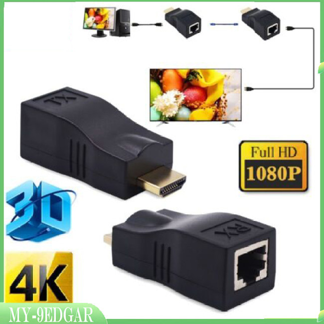 Extender HDMI su RJ45 CAT5e CAT6 Rete LAN Ethernet Adattatore Cavo HDMI 1080P Fino a 100 Piedi, 2 Porte RJ45, Mittente e Ricevitore 30M