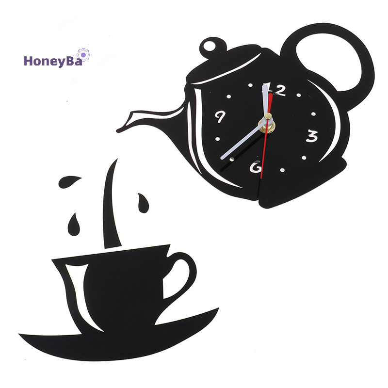 honeybee1 DIY Acrylic Coffee Cup Teapot 3D Wall Clock Decorative ...