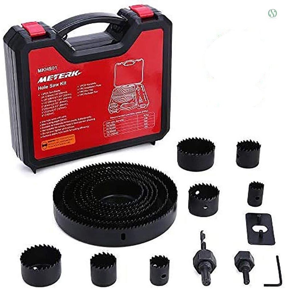 Hole Saw Kit, 17 Pcs Hole Saw Set with 13Pcs Saw Blades, 2 Mandrels, 1 ...