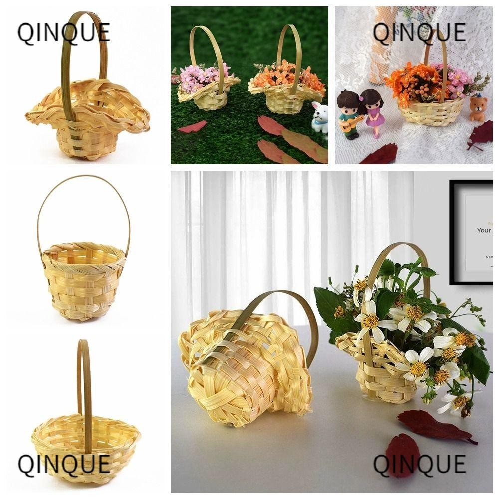 QQIN Flower Arrangement Basket, Yellow with Handle Braid Flower Baskets ...