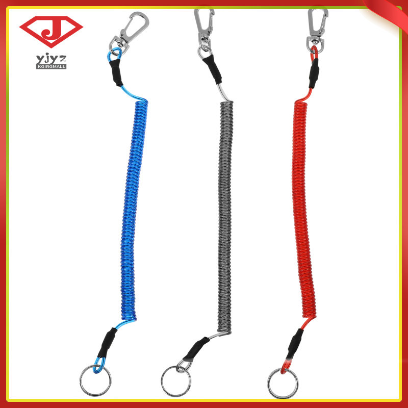 Spring Coil Safety Rope Fishing Climbing Carabiner Spiral Lanyard Cord ...