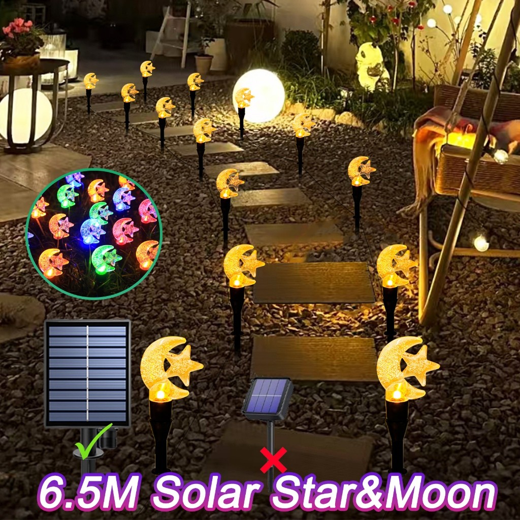 6.5M Lampu Raya Solar 10pcs Star&Moon Ramadan Light fairy light Solar ...
