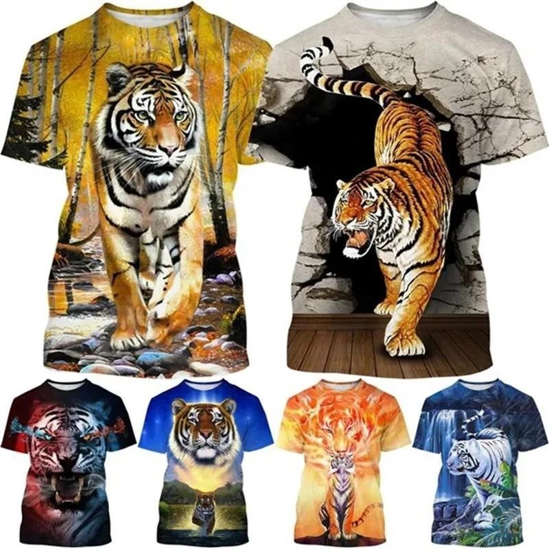 New Men Women Fashion 3D Tiger Printed T Shirts Personality Wild ...