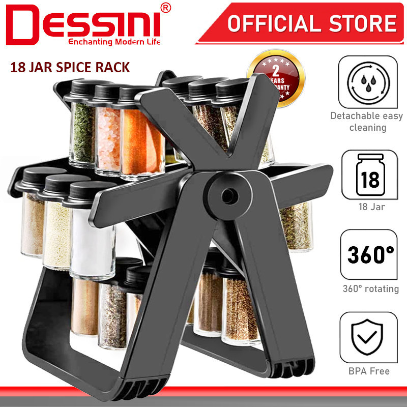 DESSINI ITALY 18 IN 1 Rotating Spice Tower Rack Glass Bottle Organiser ...