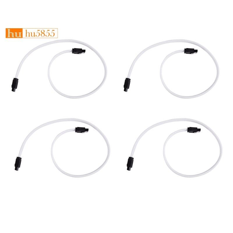 Lot 8 Câbles SATA 3.0 50cm Angle Droit LOLPALONE - Blanc, Gainé Nylon, 6Gb/s Pour SSD Et Disque Dur