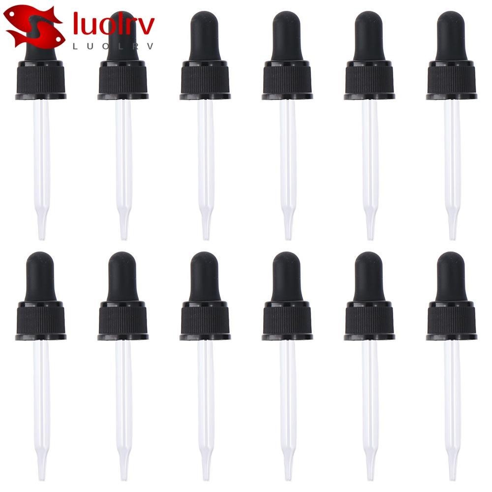 LUOLRV 12Pcs Glass Eye Droppers, Black Pressure Rotating Cover