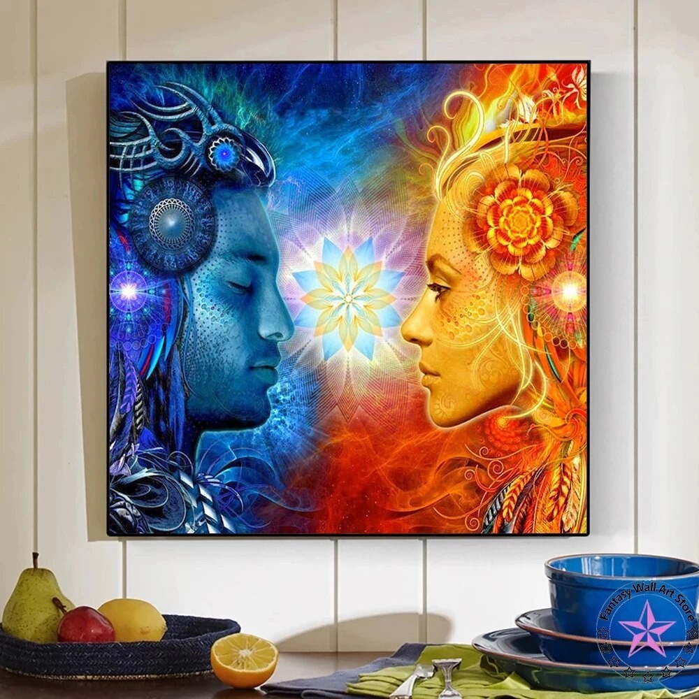 Tantra Shiva and Shakti Canvas Painting Abstract Lover Kiss Poster