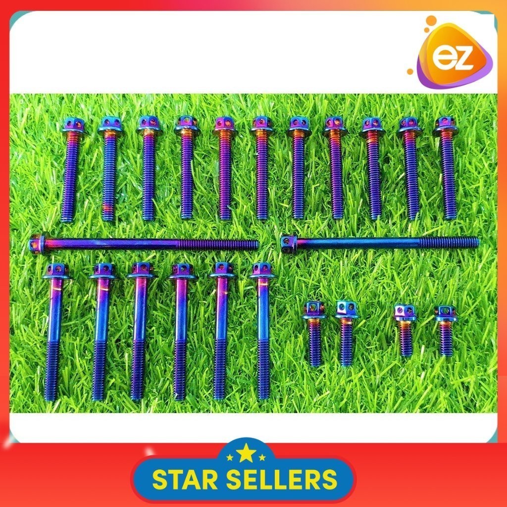 Skru enjin Y15zr ENJIN SKRU SET TITANIUM PELANGI DAN GOLD ENGINE SCREW ...