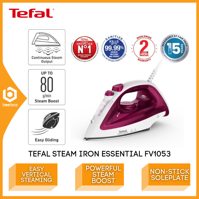 Tefal Steam Iron Essential 1200W Non Stick Soleplate 80g/min Steam