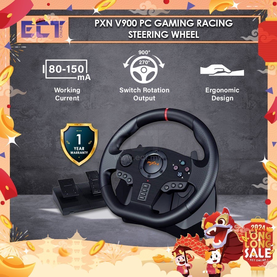PXN V900 PC Gaming Racing Steering Wheel 270 / 900 Degree Rotation with Pedals (PC, XBOX ONE