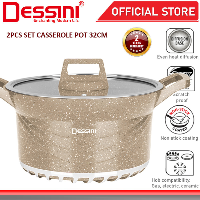 DESSINI ITALY GSB-32 Granite Die Cast Aluminium Non Stick Casserole Pot ...