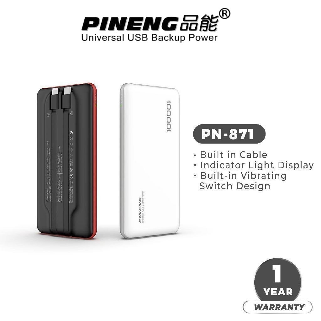 Pineng PN-871 10000mAh Powerbank with Built in Cable LED Light ...