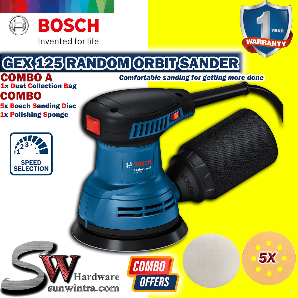 BOSCH GEX125 (SPEED CONTROL) Random Orbit Sander Bosch F.O.C 5x Sanding ...