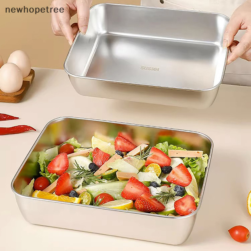 Ntmy Stainless Steel Square Plate With Lid Rectangular Food Storage Pan ...