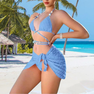 Solid Color Bikini Set Sexy Slim Swimwear Small Chest Cover Gathered Wrap Bathing  Suit High Waist Lacing Split Swimsuit