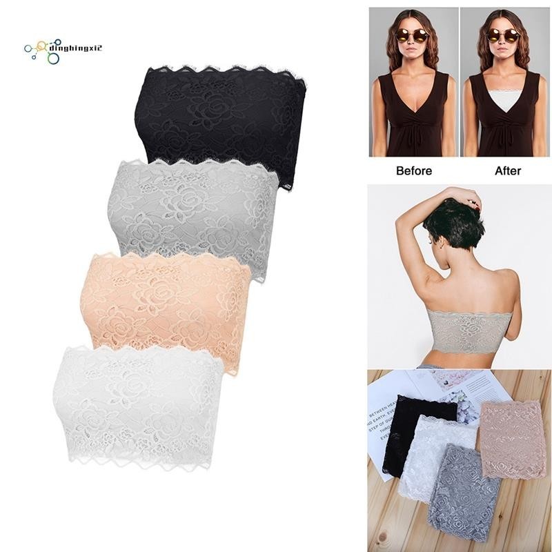 4 Pieces Women'S Lace Bandeau Bra Strapless Bra Bralette Seamless Bandeau Crop Tube Top Bra