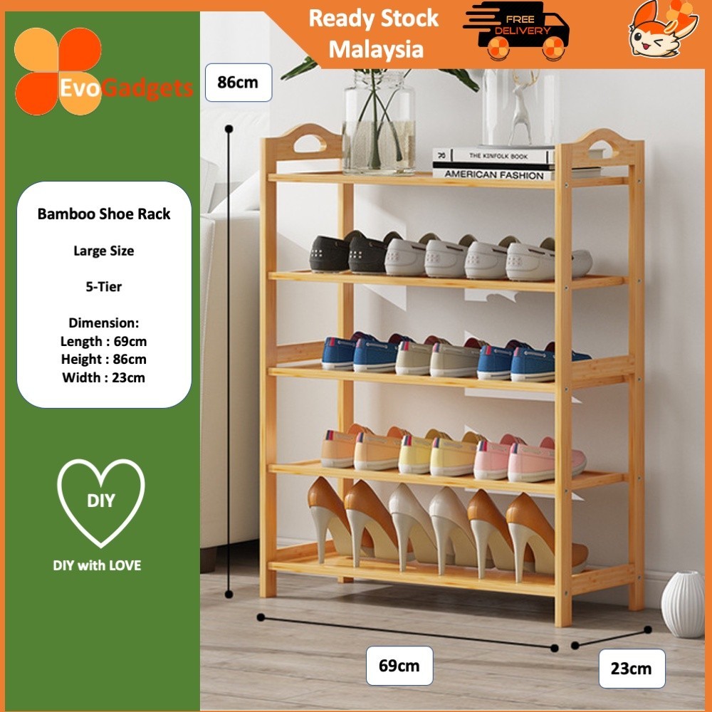 Bamboo Shoe Rack Shoes Rack wood rack 木架/ Rak Kasut Buluh Bertingkat ...