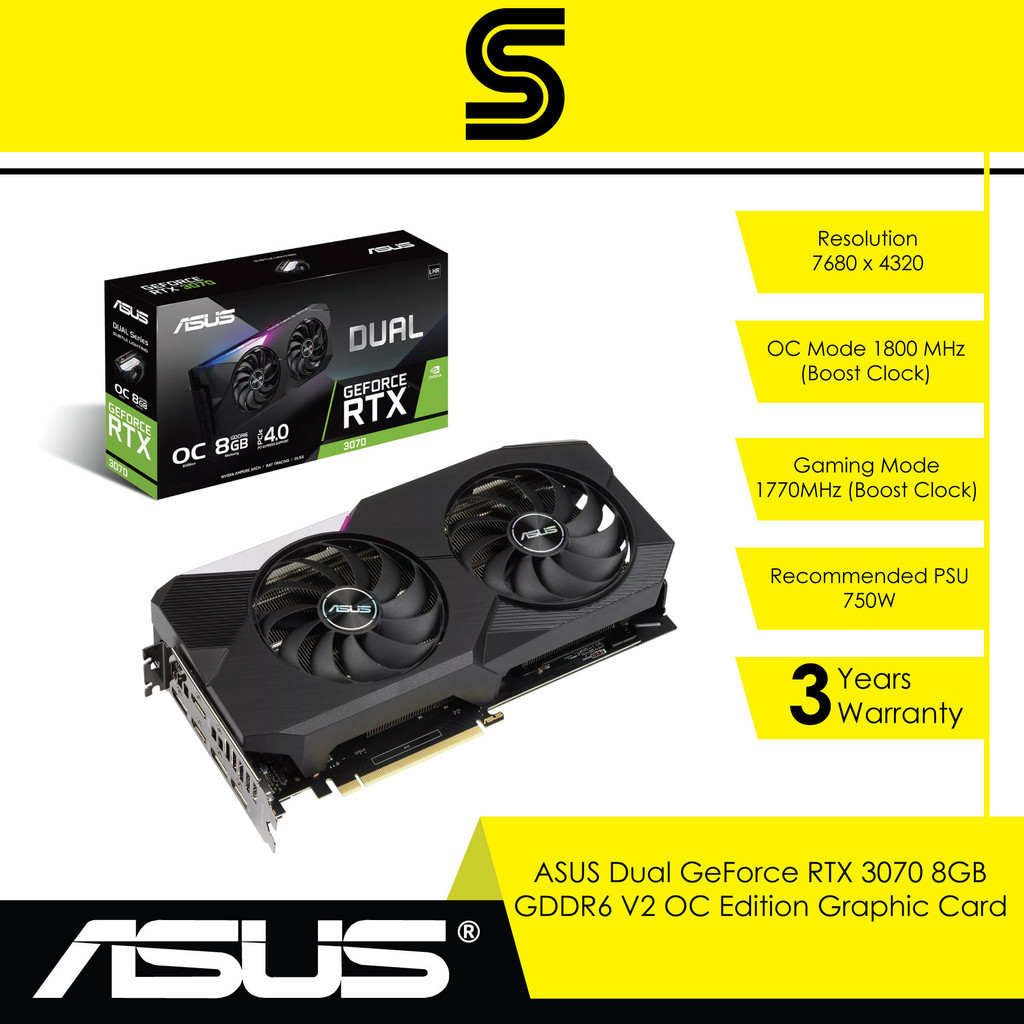 ASUS Dual GeForce RTX 3070 8GB GDDR6 V2 OC Edition Graphic Card ...