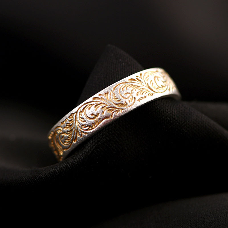 Retro Chinese Style Tangcao Pattern Gold-Painted Solid Open Ring Ring ...