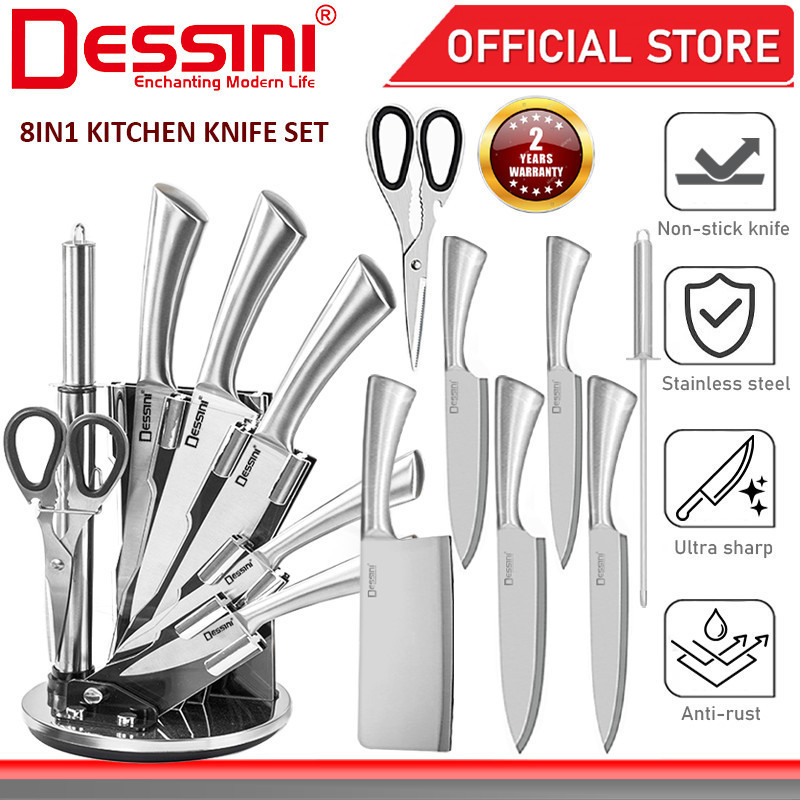 DESSINI ITALY 8 IN 1 Stainless Steel Knife Cleaver Scissor Peeler ...