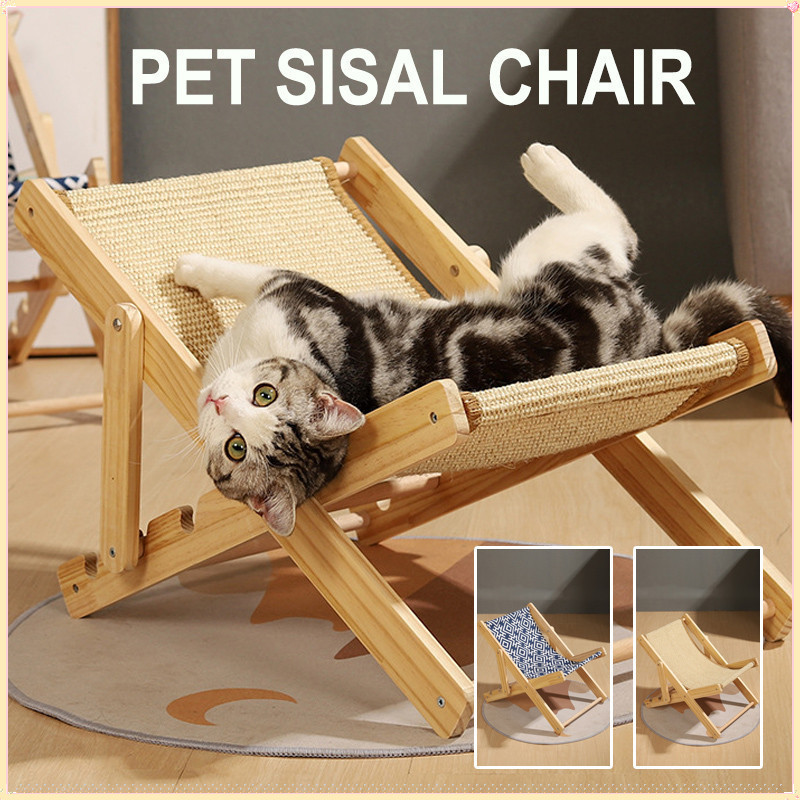 Cat Siscal Chair Adjustable Cat Lounger Natural Wooden Sisal Cat ...